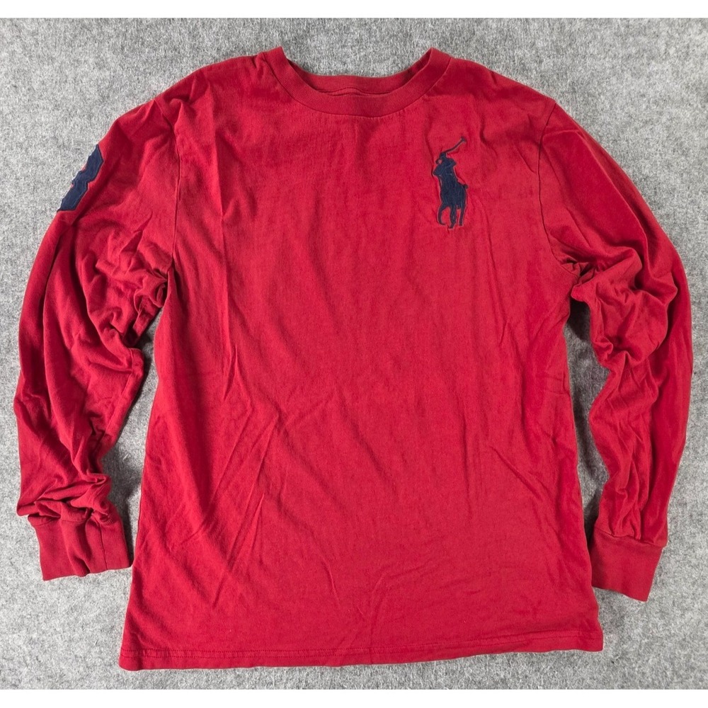 Polo Ralph Lauren T-Shirt Boys Large 14-16 Red Big Pony Long Sleeve Crew Neck